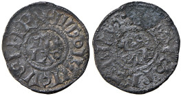 Pasquale I (817-824) Denaro, coniato a nome dell'imperatore Lodovico I - Munt. 1 AG (g 1,66) RRRR Diffuse corrosioni ma ancora quasi completamente leg...