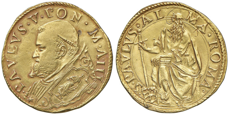 Paolo V (1605-1621) Quadrupla A. III - Munt. 3 var. I AU (g 13,43) RRR Fondi luc...