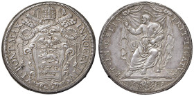 Innocenzo XI (1676-1689) Piastra 1681 - Munt. 33 AG (g 31,92) RR Bell'esemplare con patina di vecchia raccolta, modesti difetti di conio al bordo

S...