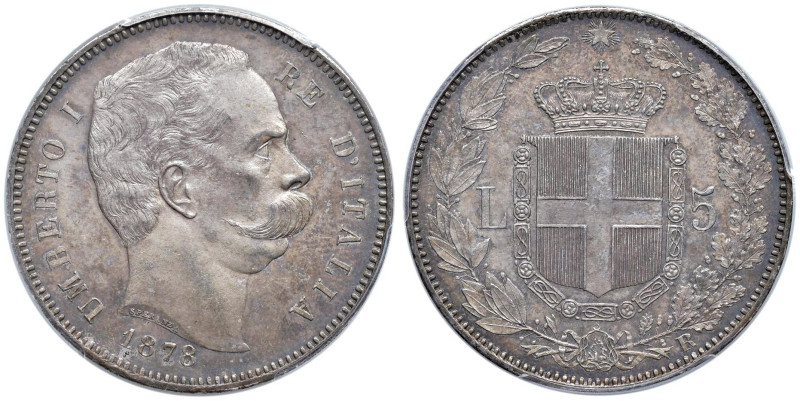 Umberto I (1878-1900) 5 Lire 1878 - Nomisma 992 AG RR In slab PCGS MS 64 700379....