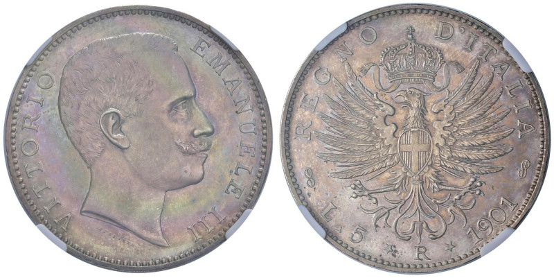 Vittorio Emanuele III (1900-1946) 5 Lire 1901 - Nomisma 1128 AG RRRR Tiratura di...