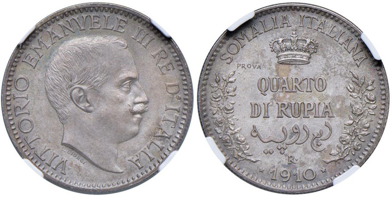 Vittorio Emanuele III Somalia (1909-1925) 1/4 di Rupia 1910 Prova patinata - Nom...