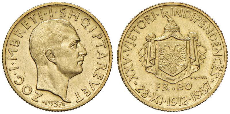 ALBANIA Zog (1925-1939) 20 Franca 1937 Prova 25° dell'Indipendenza - AU (g 6,46)...