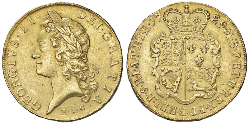 INGHILTERRA Giorgio II (1727-1760) 5 Ghinee 1729 EIC - KM 571 AU (g 41,86) Segne...