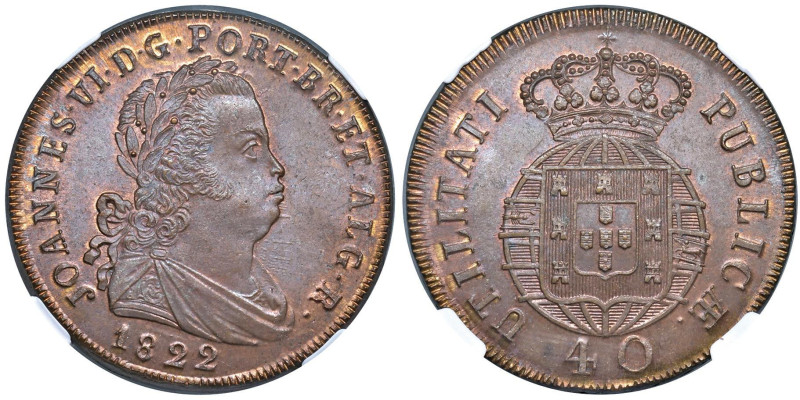 PORTOGALLO Joao VI (1816-1826) 40 Reis (Pataco) 1822 - KM 370 CU Top pop, miglio...