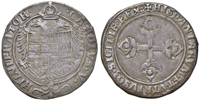 SPAGNA Barcellona - Carlo I (1516-1566) 3 Reales - Cal. 95 AG (g 8,44) RR Moneta...