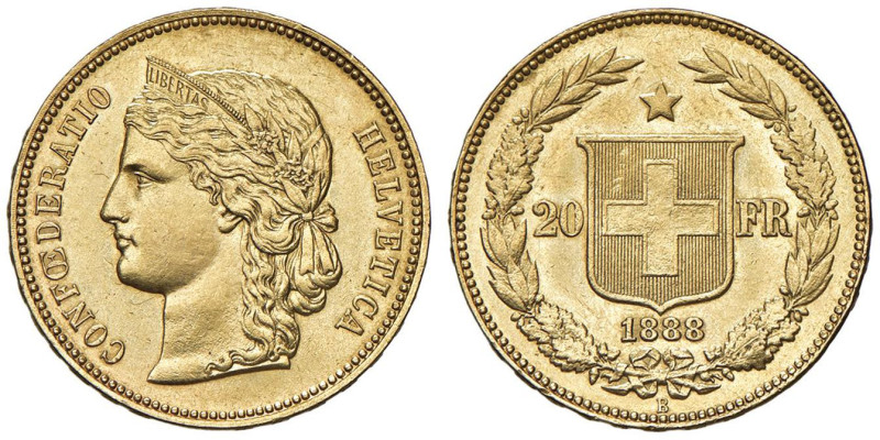 SVIZZERA Confederazione - 20 Franchi 1888 - KM 31.3 AU (g 6,43) RRR 4.224 pezzi ...
