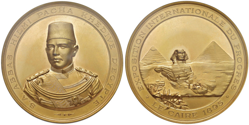 Abbas Hilmi Pacha d'Egitto (1874-1944) Eccezionale medaglia coniata 1895 Esposiz...