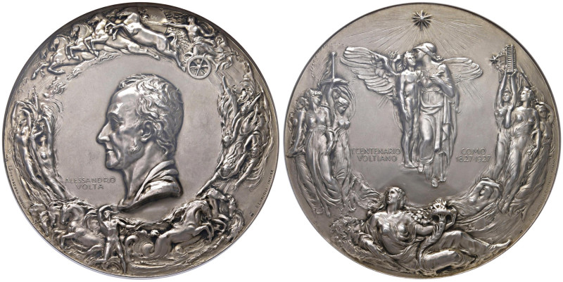 Alessandro Volta (1745-1827) Medaglia coniata di massimo modulo in Argento 1927 ...