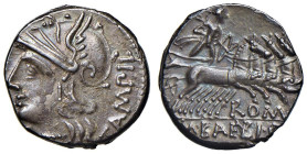 Baebia - M. Baebius - Denario (137 a.C.) Testa di Roma a s. - R/ Apollo su quadriga a d. - B. 12; Cr. 236/1 AG (g 3,95) Modesta ossidazione al D/, il ...