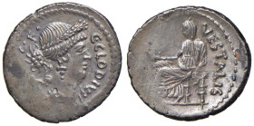 Clodia - C. Clodius Vestalis - Denario (41 a.C.) Testa diademata di Flora a d. - R/ Vestale seduta a s. - B. 13; Cr. 512/2 AG (g 3,80) Contromarca al ...