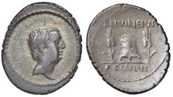 Livineia - L. Livineius Regulus - Denario (42 a.C.) Testa di Livineio Regolo a d. - R/ Modio tra due spighe - B. 13; Cr. 494/29 AG (g 3,69) RR Graffie...