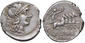 Maenia - P. Maenius Antiaticus M. f. - Denario (132 a.C.) Testa di Roma a d. - R/ La Vittoria su quadriga a d. - B. 7; Cr. 249/1 AG (g 3,93)

Status...