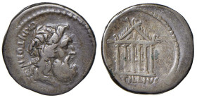 Petillia - Petillius Capitolinus - Denario (43 a.C.) Testa di Giove a d. - R/ Tempio esastilo - B. 1; Cr. 487/1 AG (g 3,79) R

Status: MB+