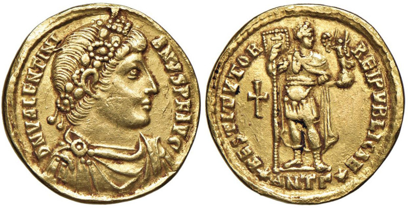 Valentiniano I (364-375) Solido (Antiochia) Busto diademato a d. - R/ L'imperato...