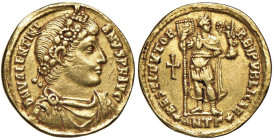 Valentiniano I (364-375) Solido (Antiochia) Busto diademato a d. - R/ L'imperatore stante di fronte - RIC 2b AU (g 4,52) Forse da montatura, comunque ...