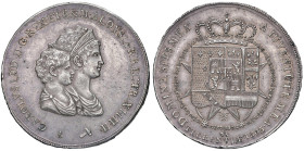 FIRENZE Carlo I di Borbone e Maria Luigia reggente (803-1807) Dena 1803 - MIR 422/1 AG (g 39,30) R Minimi graffietti nei campi

Status: SPL+