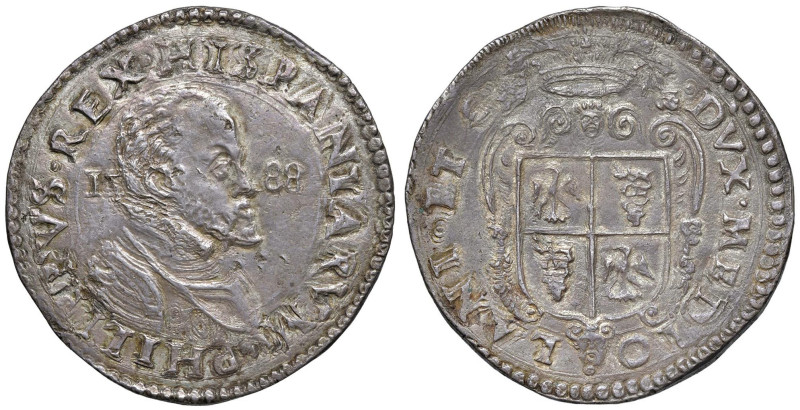 MILANO Filippo II (1556-1598) Scudo 1588 - MIR 308/14 AG (g 32,08) Splendido ese...