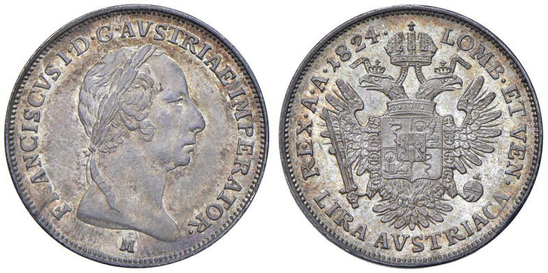 MILANO Francesco I (1815-1835) Lira 1824 - Gig. 72 AG (g 4,34) NC Esemplare di c...