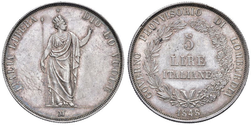 MILANO Governo Provvisorio di Lombardia (1848) 5 Lire 1848 - Gig. 3 AG (g 24,99)...