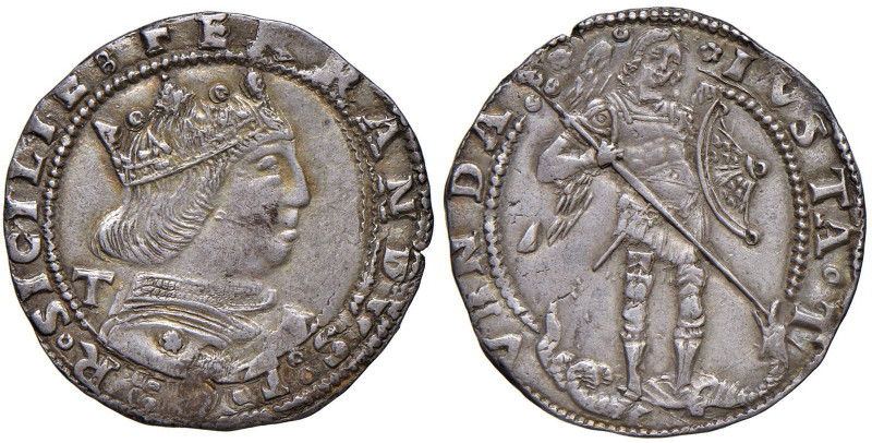 NAPOLI Ferdinando I d'Aragona (1458-1494) Coronato sigla T - MIR 69/2 var. AG (g...