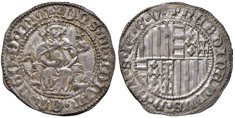 NAPOLI Ferdinando I d'Aragona (1458-1494) Carlino con sigla A - MIR 72/2 AG (g 3...