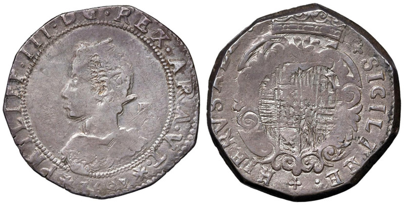 NAPOLI Filippo III (1598-1621) Mezzo ducato 1609 sigla IAF / G - Magliocca 5 AG ...