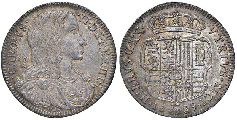 NAPOLI Carlo II (1674-1700) Tarì 1689 con HIS SICI - Nomisma 51 AG (g 5,07) R Be...