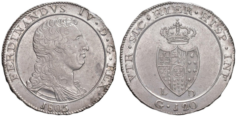 NAPOLI Ferdinando IV (1799-1805) Piastra 1805 - Nomisma 662 AG RRR Sigillata SPL...