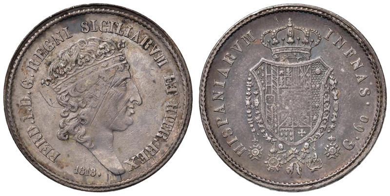 NAPOLI Ferdinando I (1816-1825) Mezza piastra 1818 - Nomisma 803 AG (g 13,68) RR...