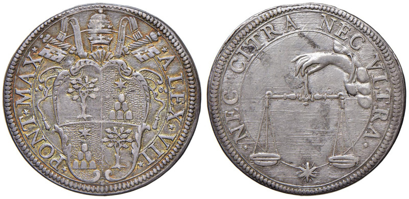 Alessandro VII (1655-1667) Testone - Munt. Manca; CNI 20 AG (g 9,61) R Splendida...