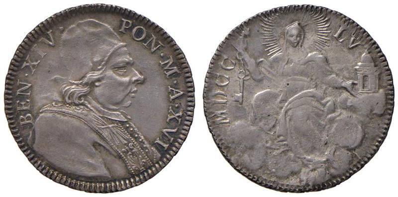 Benedetto XIV (1740-1758) Doppio Giulio 1755 A. XVI - Munt. 51d; CNI 333 AG (g 5...