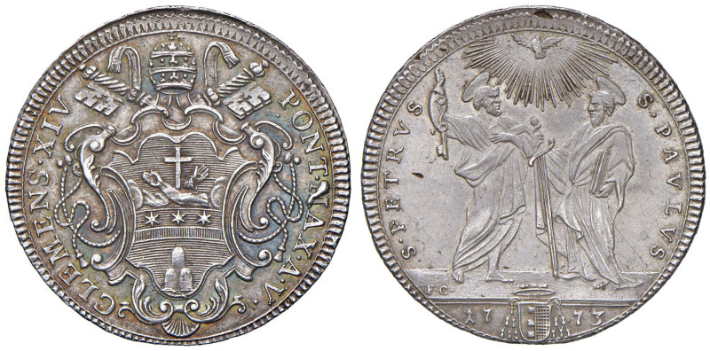 Clemente XIV (1769-1774) Testone 1773 - Munt. 5 AG (g 7,90) RR Piccole mancanze ...