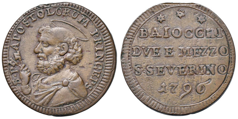 Pio VI (1774-1799) San Severino - Sampietrino 1796 - Munt. 405a CU (g 14,36) Dal...