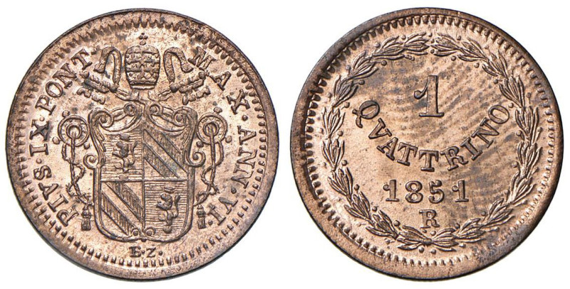 Pio IX (1846-1878) Quattrino 1851 A. VI - Nomisma 834 CU (g 2,14) Ottimo esempla...