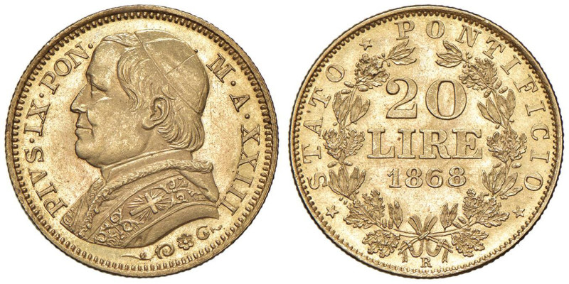 Pio IX (1846-1878) 20 Lire 1868 A. XXIIII - Nomisma 848 AU

Status: FDC