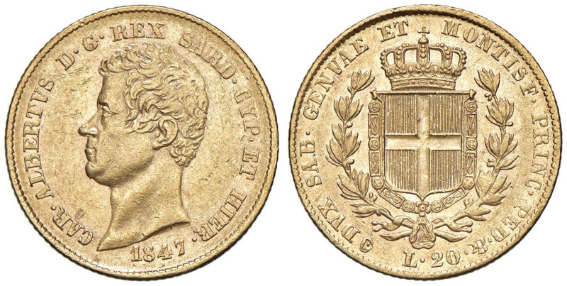 Carlo Alberto (1831-1849) 20 Lire 1847 s.s.z. - Nomisma 663 AU RR Bell'esemplare...