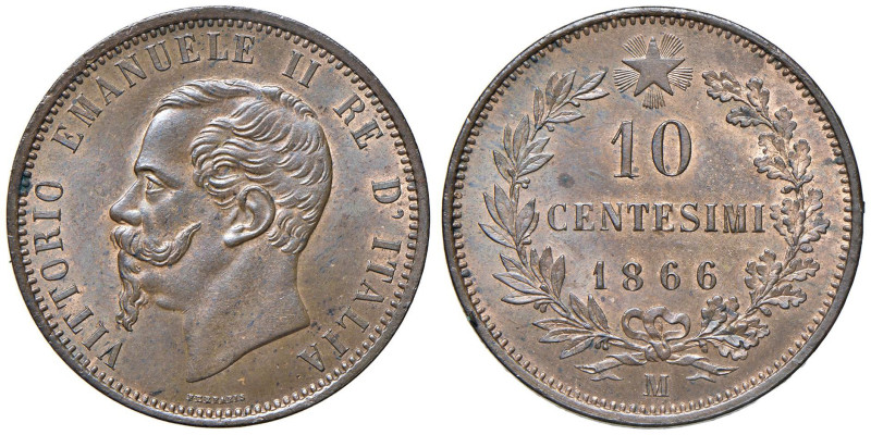 Vittorio Emanuele II (1861-1878) 10 Centesimi 1866 M - Nomisma 941 CU

Status:...