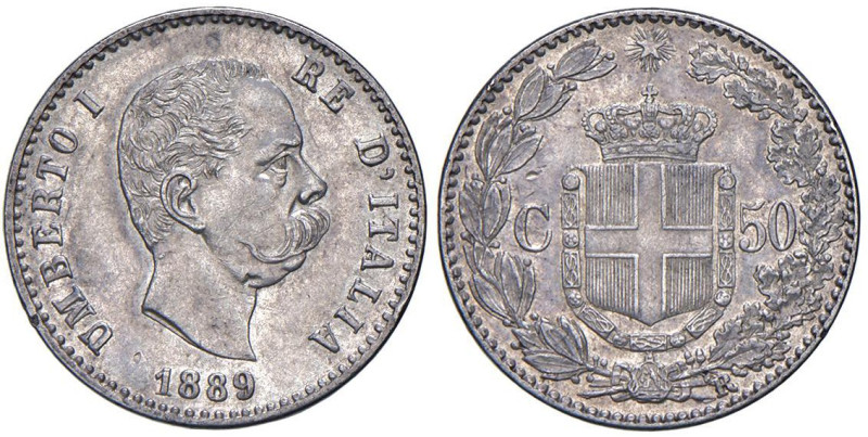 Umberto I (1878-1900) 50 Centesimi 1889 - Nomisma 1011 AG R Colpetto nel campo d...