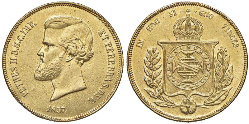 BRASILE Pietro II (1831-1889) 20.000 Reis 1857 - Fr. 121a AU (g 17,68) Da montat...