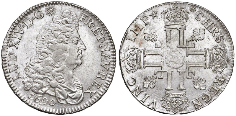 FRANCIA Luigi XIV (1643-1715) Ecu 1690 P (?) - Gad. 216 AG (g 27,01) 1 della dat...