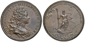 Filippo V di Spagna (1700-1707) Medaglia per Napoli coniata 1701 per il ripristino della tranquillità della Sicilia, rappresenata da Nettuno che scacc...