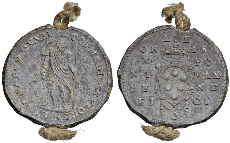 Leone X (1475-1521) Bolla Papale plumbea con cordoncini e lo stemma Papale del P...