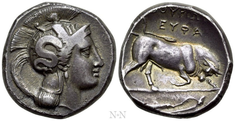 LUCANIA. Thourioi. Distater (Circa 350-300 BC). 

Obv: Head of Athena right, w...