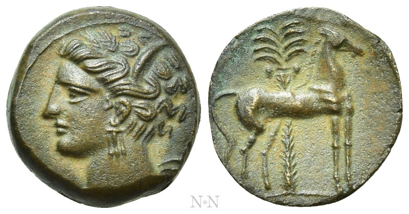 CARTHAGE. Ae Unit (Circa 400-350 BC). 

Obv: Wreathed head of Tanit left.
Rev...