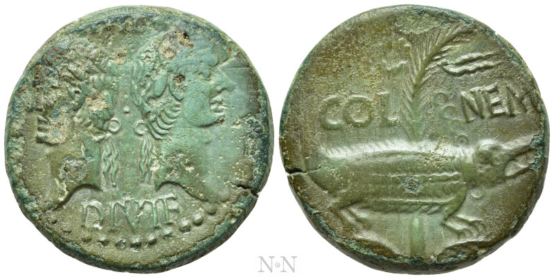 GAUL. Nemausus. Augustus, with Agrippa (27 BC-14 AD). Ae. 

Obv: IMP DIVI F. ...