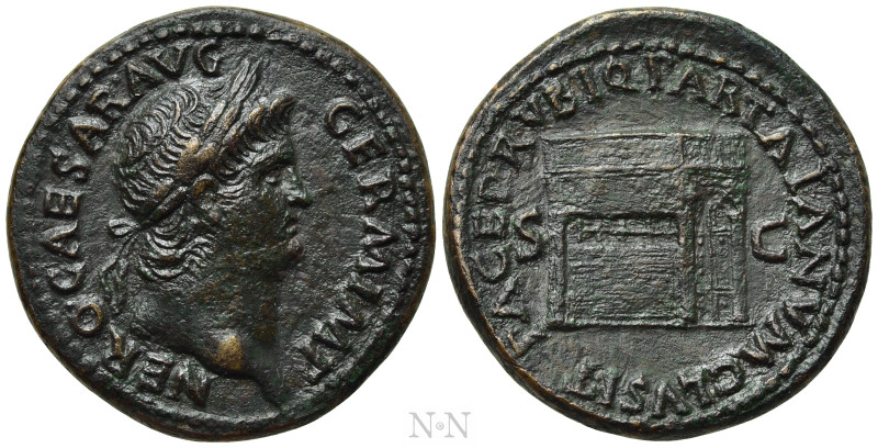 NERO (54-68). As. Rome.

Obv: NERO CAESAR AVG GERM IMP.
Laureate head right....