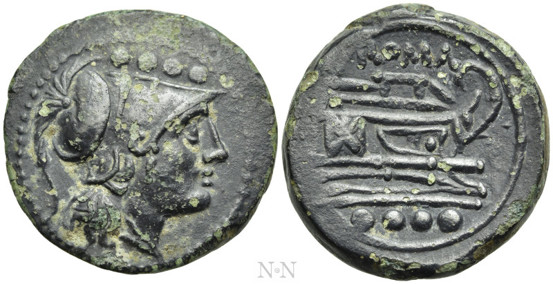 ANONYMOUS. Triens (After 211 BC). Uncertain mint. 

Obv: Helmeted head of Mine...