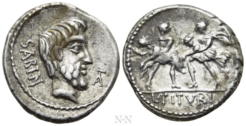 L. TITURIUS L.F. SABINUS. Denarius (89 BC). Rome. 

Obv: SABIN. 
Bareheaded a...