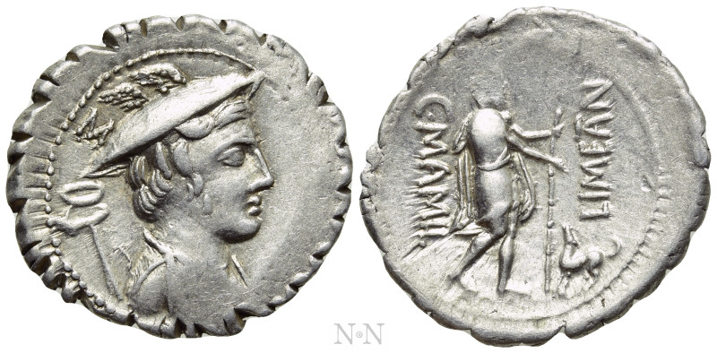 C. MAMILIUS LIMETANUS. Serrate Denarius (82 BC). Rome. 

Obv: Draped bust of M...